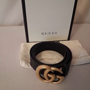 Gucci Double G Black Leather Belt with Gold Buckle